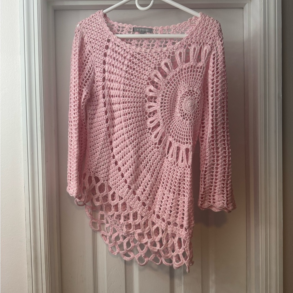 Pink Crochet Women Sweater